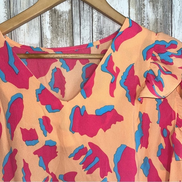 Jodifl Orange Abstract Ruffle Sleeve Neon Blouse - Picture 4 of 5